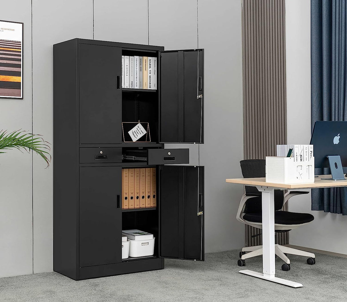 Metal Storage Cabinet with Adjustable Shelves and Drawers