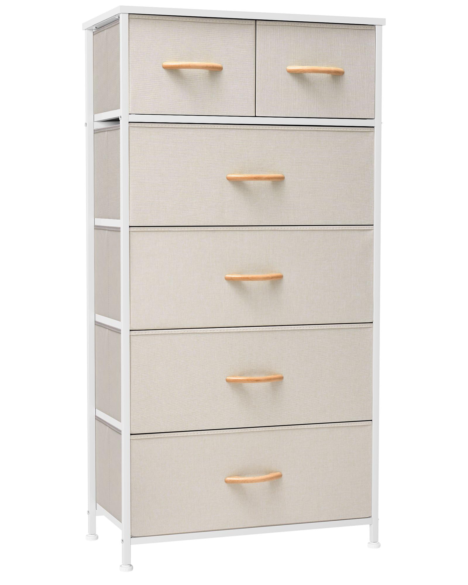 Vertical Dresser Storage Tower - Sturdy Steel Frame, Wood Top, Easy Pull Fabric Bins