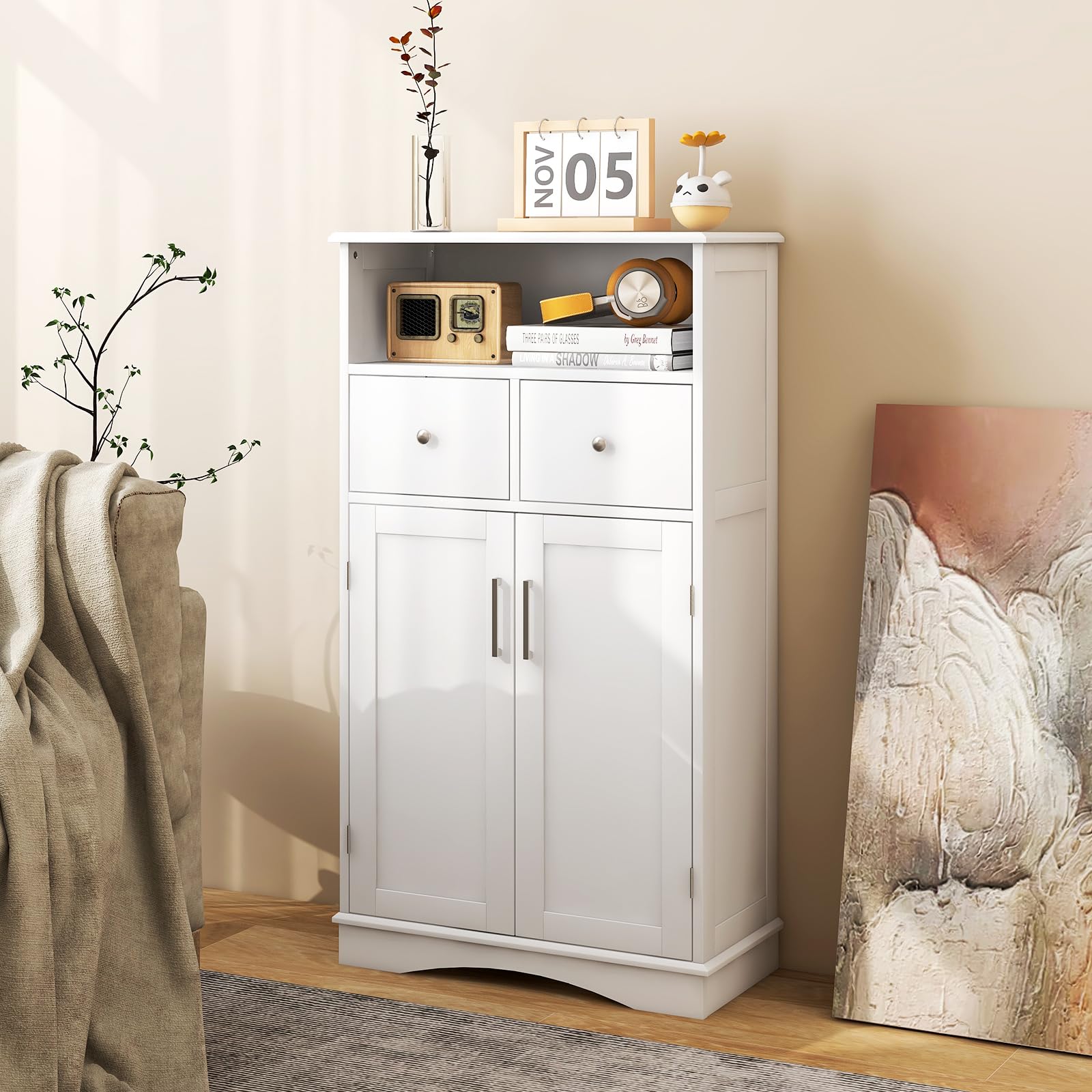 Bathroom Floor Storage Cabinet - Freestanding Storage Cabinet with 2 Doors, 2 Drawers