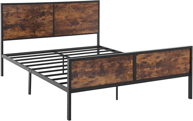 Queen Size Metal Bed Frame with Headboard, Footboard, No Box Spring Needed, Platform Bed,