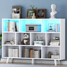 10 Cube Book Shelf with LED Lights, 3-Tier White Bookcase with Solid Wood Legs