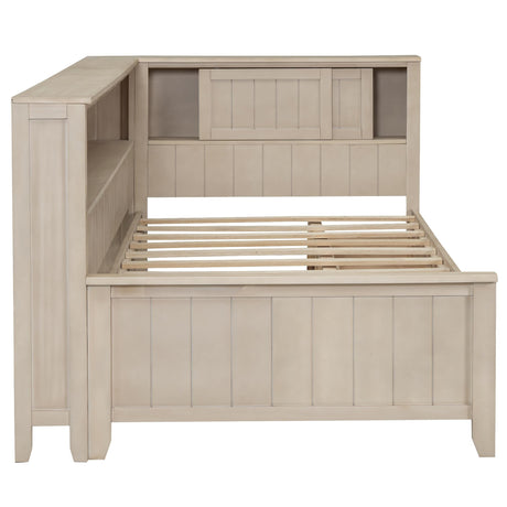 Wood Twin Daybed Frame with Storage Shelves and 3 Drawers, Antique White Milk