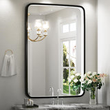 36x24 Inch LED Bathroom Mirror with Lights, Black Metal Frame Mirror