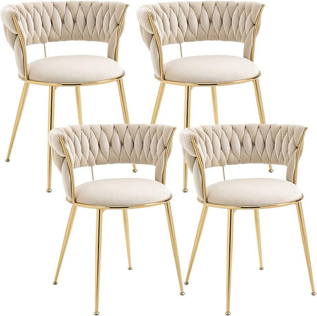 Velvet Dining Chairs Set of 2, Upholstered Dining Room Chairs with Woven Backrest