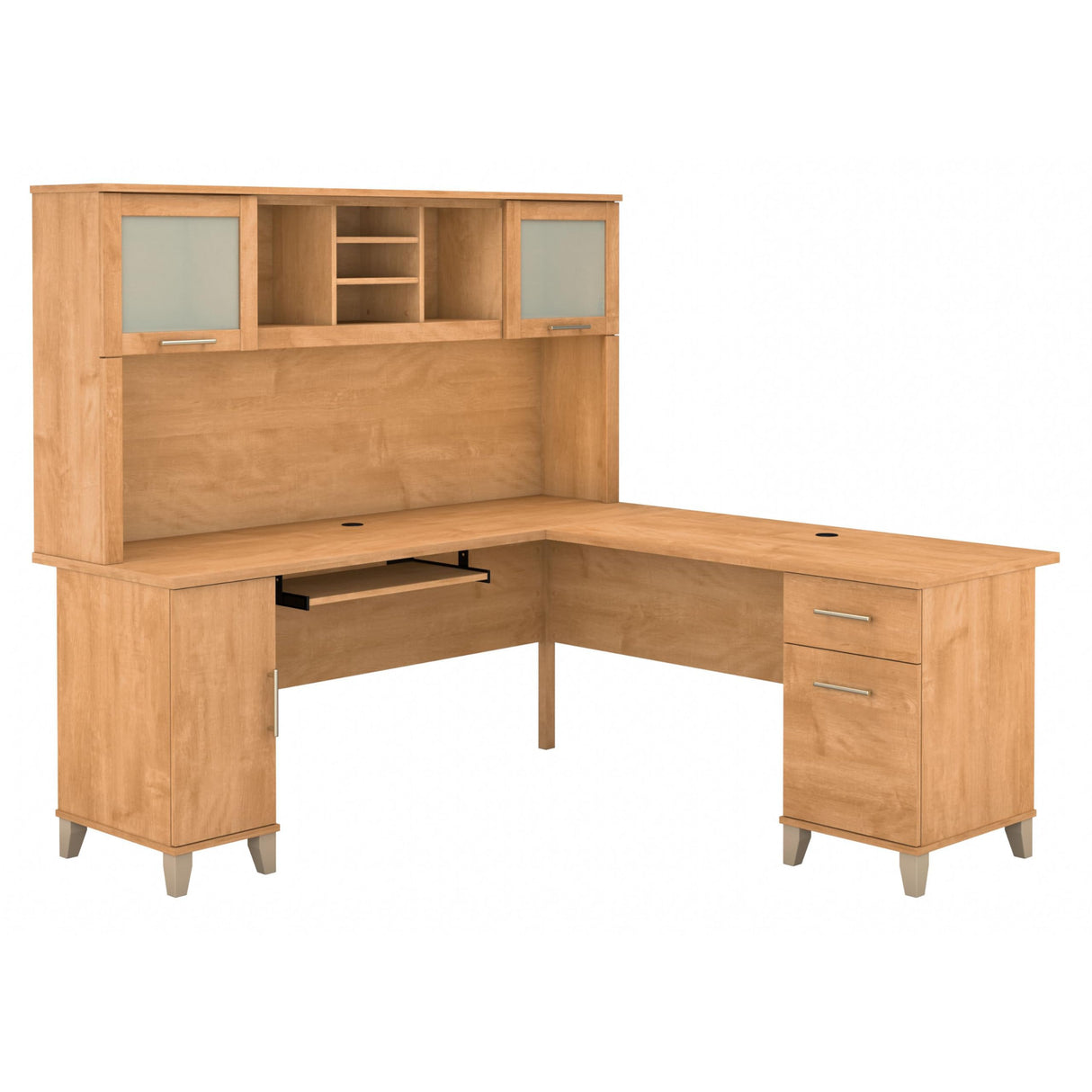 Somerset 72W L Shaped Desk with Hutch in Maple Cross