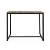 Frieda Outdoor Modern Industrial Acacia Wood Bar Table, Teak Finish + Black