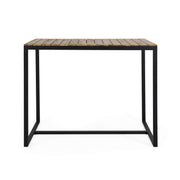 Frieda Outdoor Modern Industrial Acacia Wood Bar Table, Teak Finish + Black