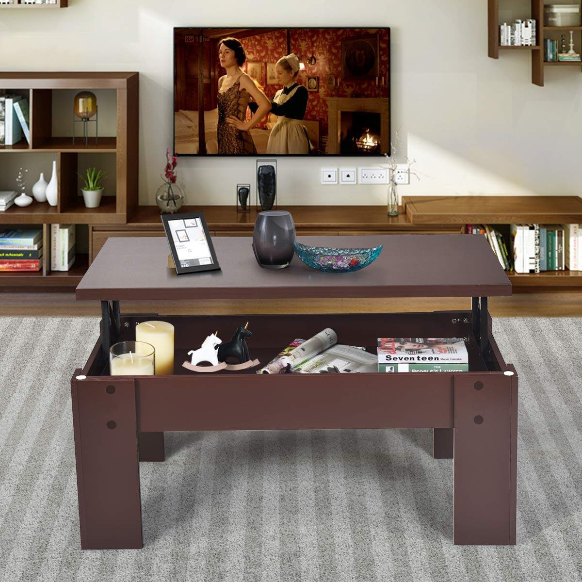 Lift Top Coffee Table, Morder Convertible Coffee Table w/Hidden Storage Compartment