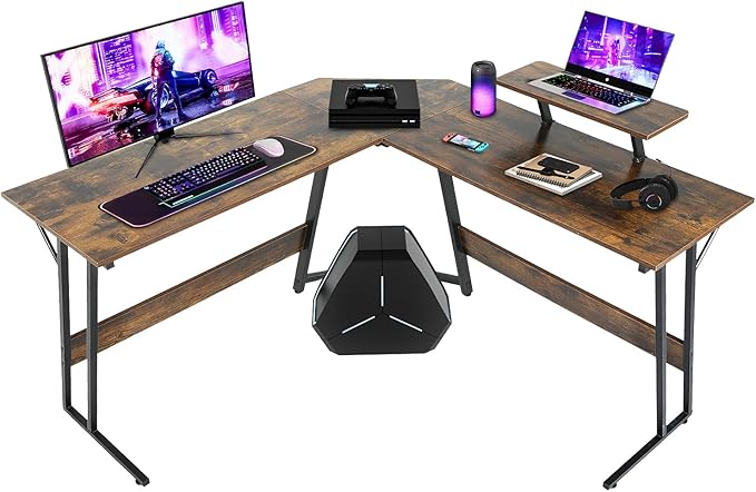 L Shaped Gaming Desk, Computer Corner Desk with Monitor Riser Stand