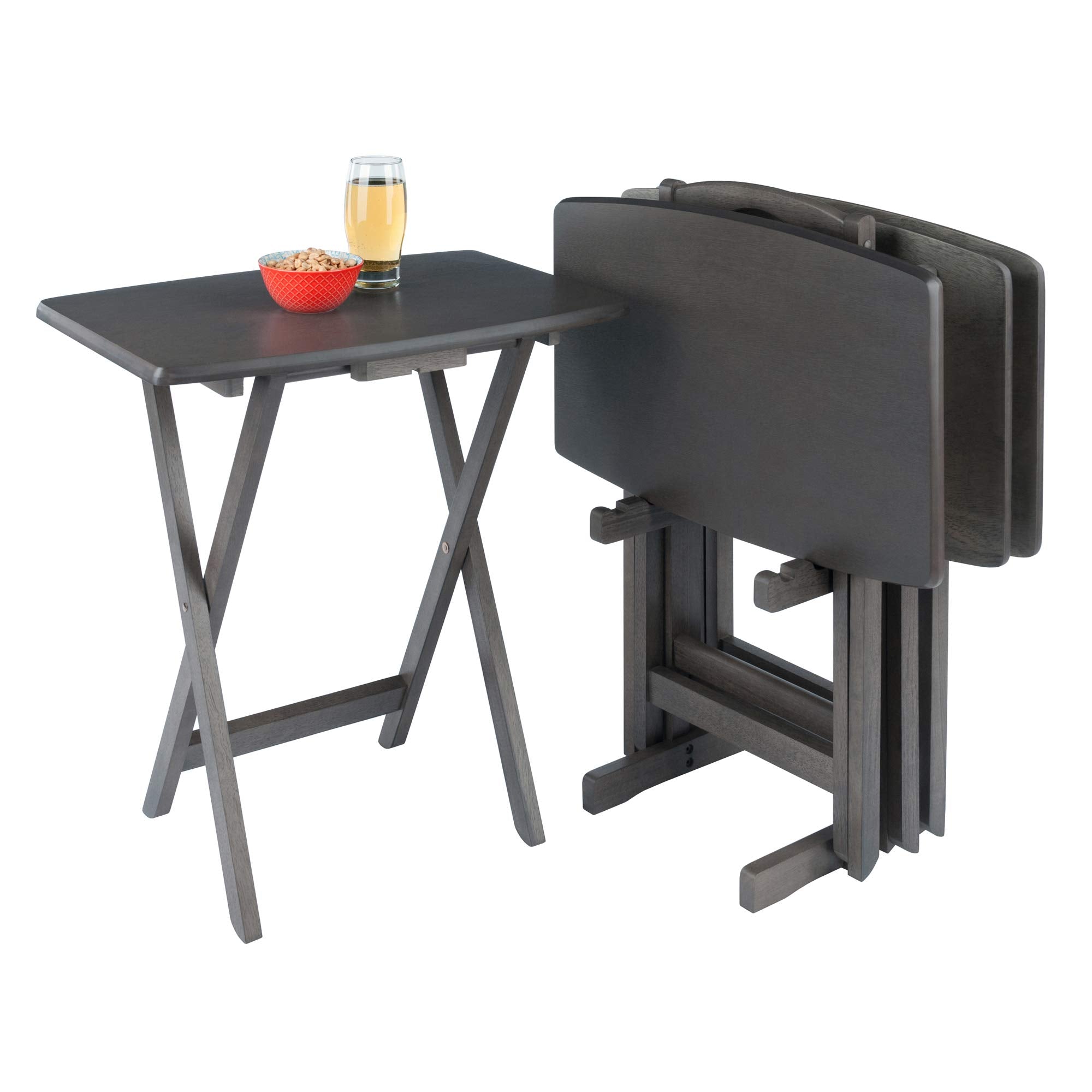 Dorian Oversized Snack Table Set, Oyster Gray (Brown Base) (replace color may vary).