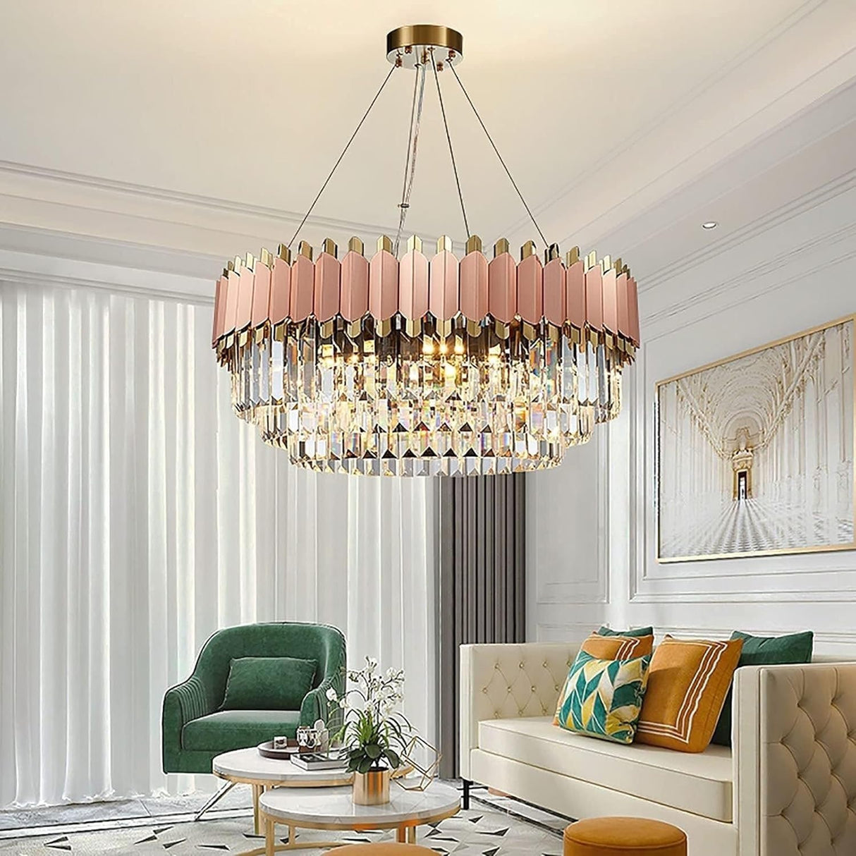 Modern Round Crystal Chandeliers, Flush Mount Pendant Lights Nordic Luxury Crystal