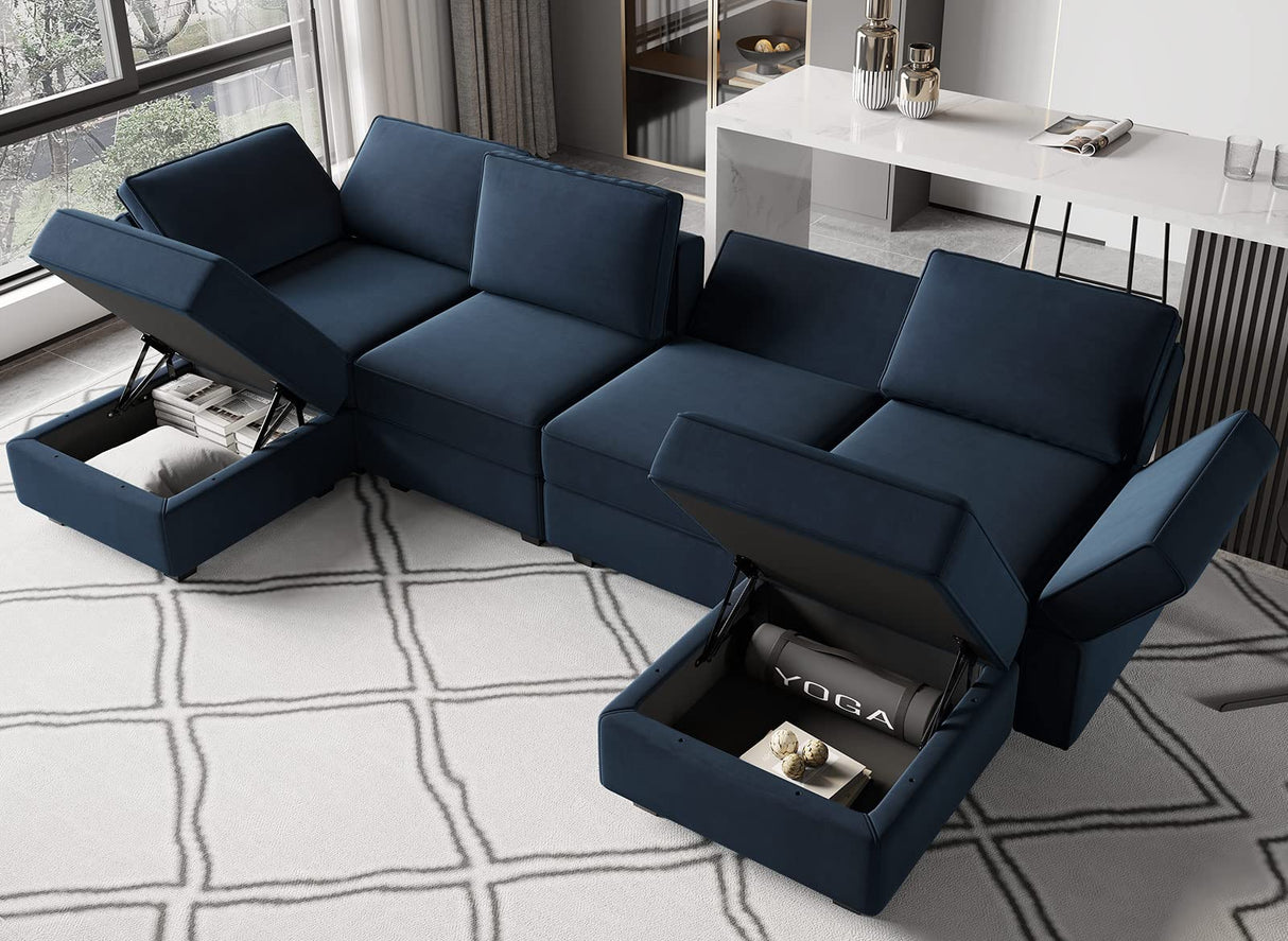 Modular Sectional Sofa U Shaped Velvet Couch with Reversible Chaise Oversized Couch