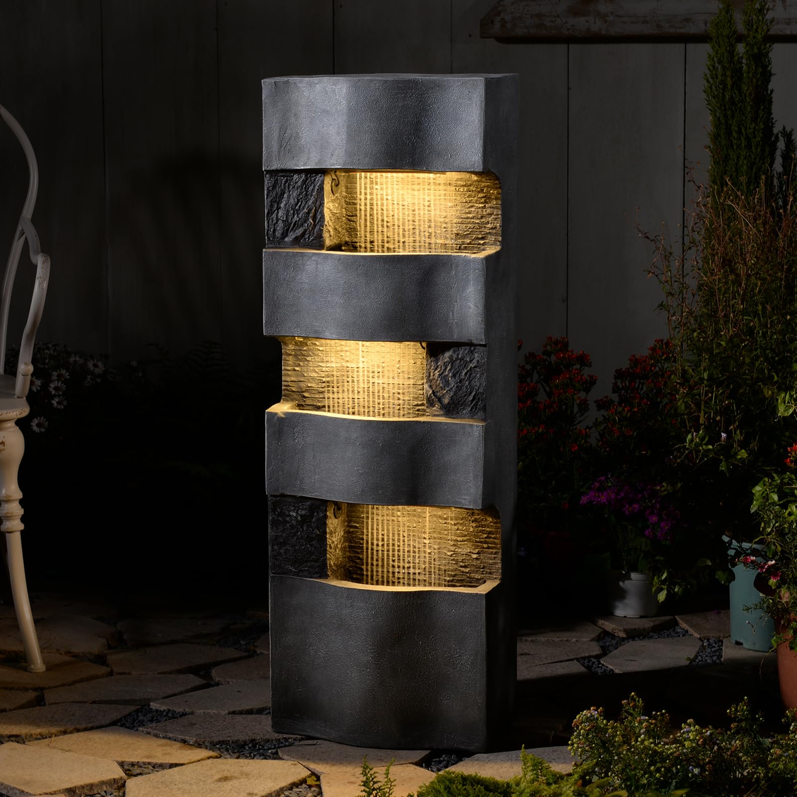 4 Tier Outdoor Water Fountain Garden - Rainfall Patio Fountains 40"H Waterfall