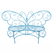 62" L Indoor/Outdoor 2 Person Metal Butterfly Shaped Garden Bench, Blue