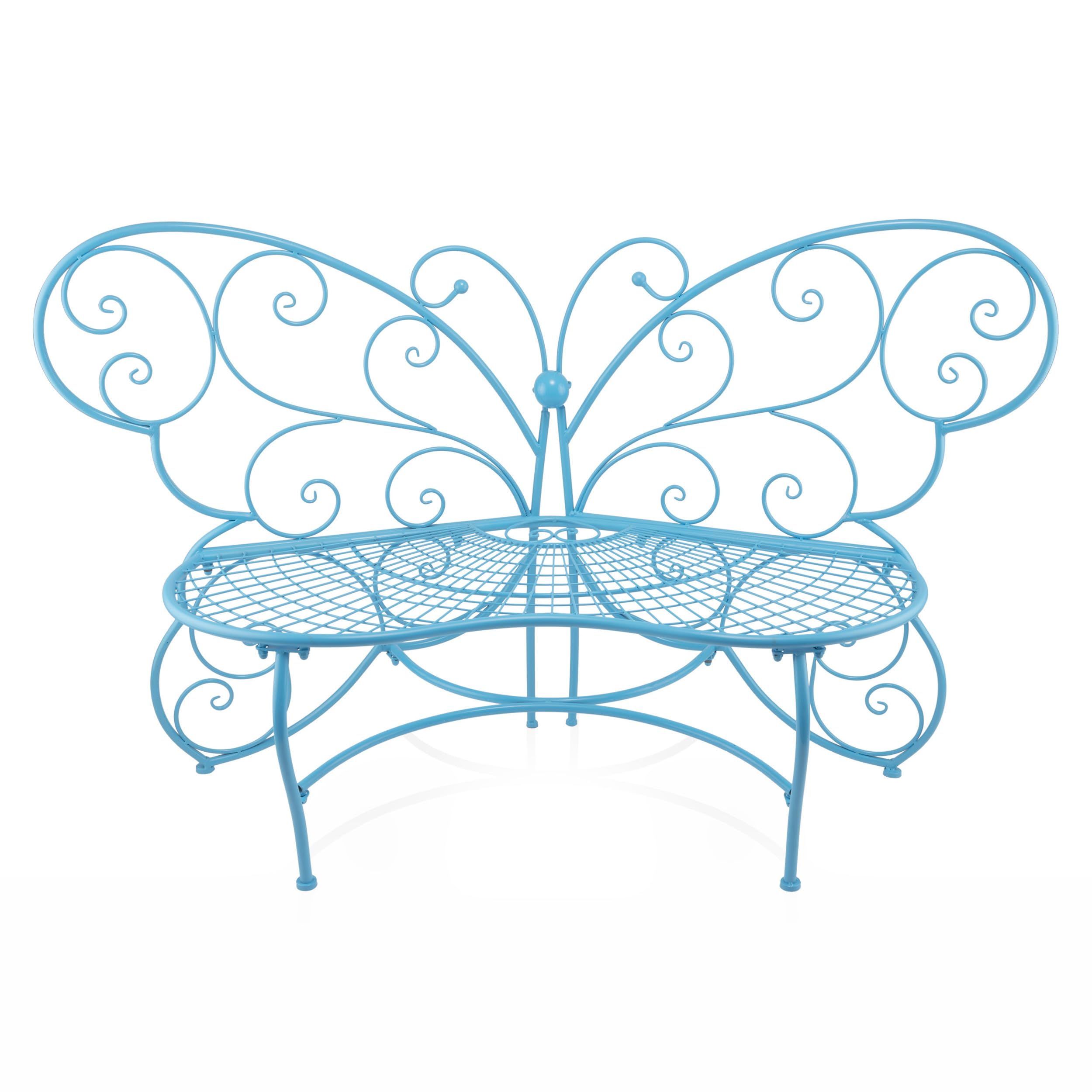 62" L Indoor/Outdoor 2 Person Metal Butterfly Shaped Garden Bench, Blue