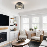 Black Flush Mount Ceiling Light - 3-Light Drum Semi Flush Mount
