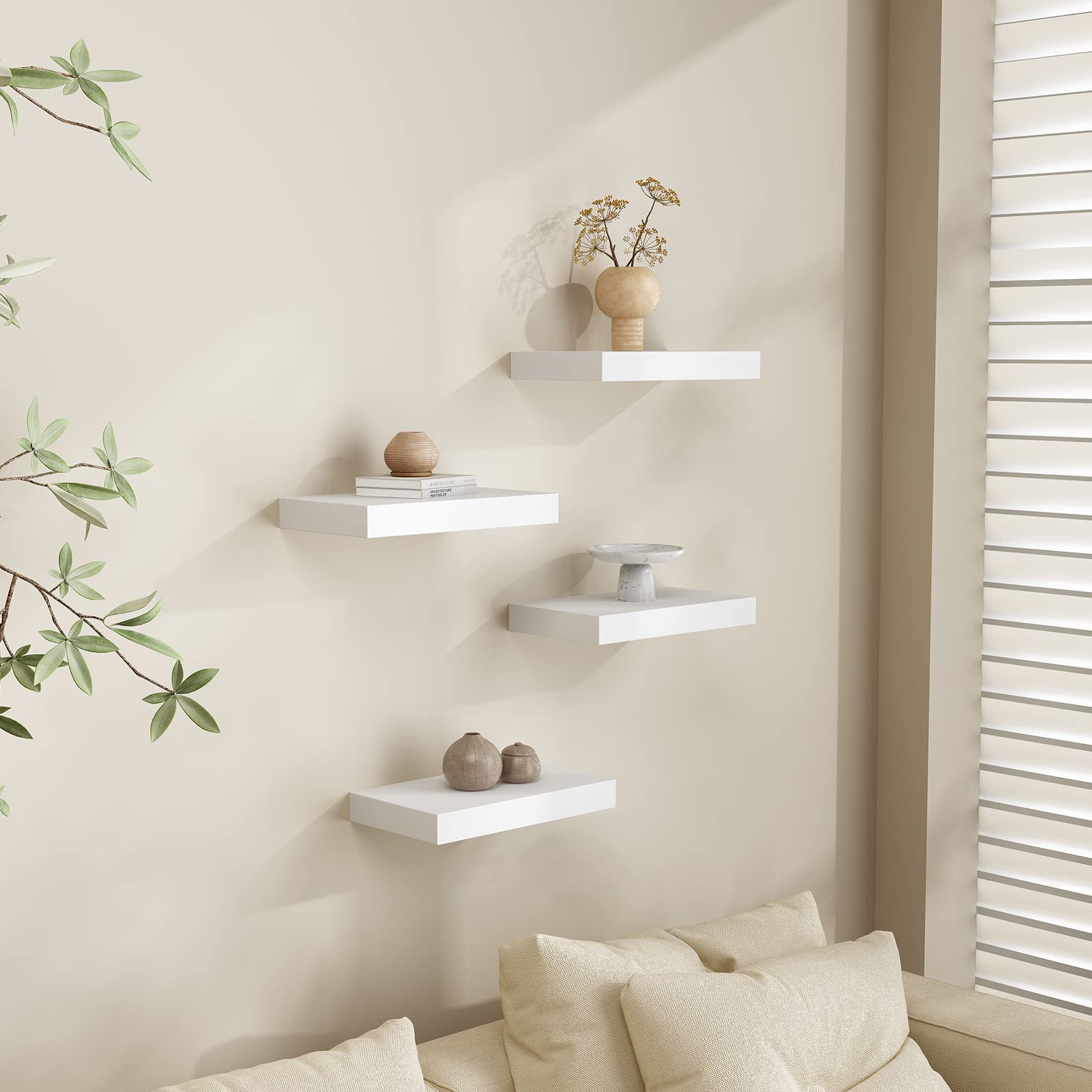 9" Deep White Floating Shelf Set of 2, Wall Shelves for Bathroom