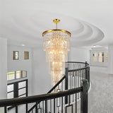 Large Long Crystal Chandelier for High Ceiling, 37-Lights Modern Gold Big Foyer Entrance Crystal