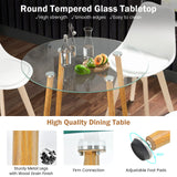 Dining Table Set for 4, Modern 5-Piece Dining Room Set w/ 1 Round Tempered Glass Table