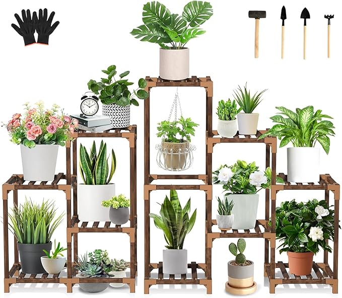 Plant Stand Indoor Outdoor, Tall Plant Shelf for Multiple Plants, 10 tiers 11 Pot Large Plant