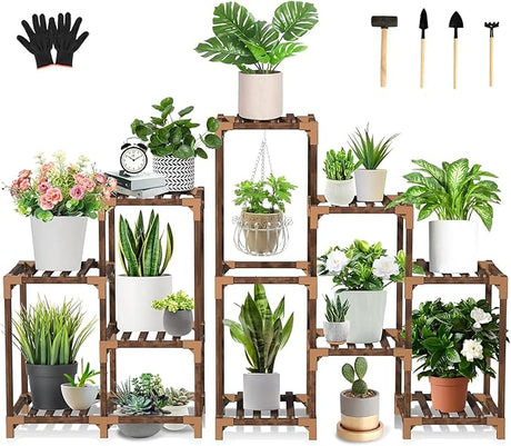 Plant Stand Indoor Outdoor, Tall Plant Shelf for Multiple Plants, 10 tiers 11 Pot Large Plant