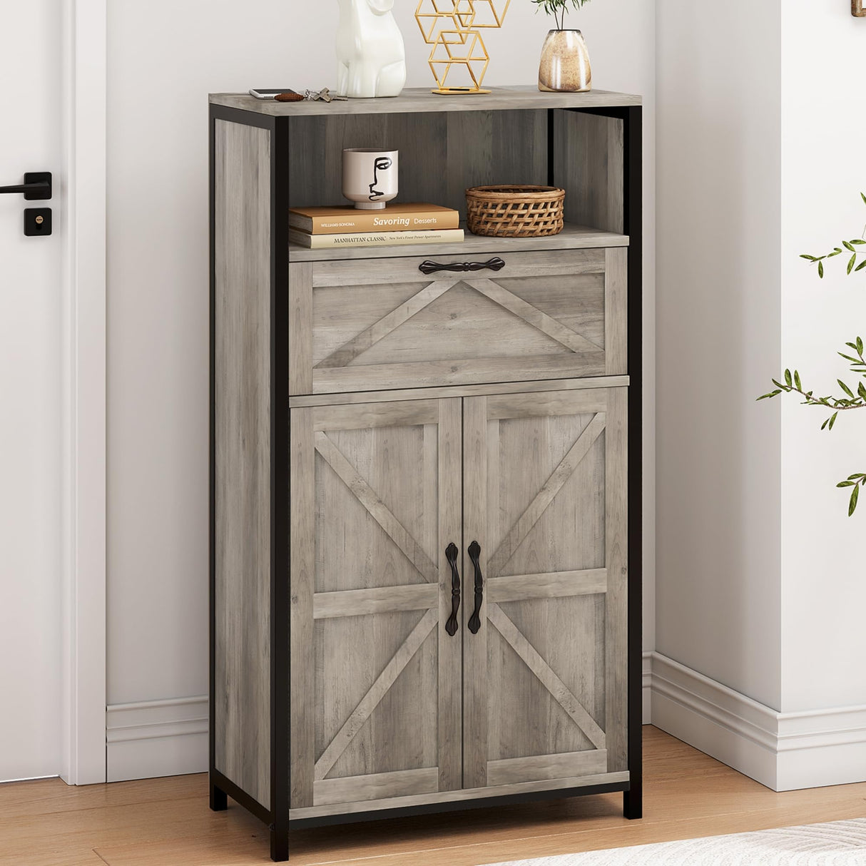 Farmhouse Storage Cabinet, Bathroom Cabinet with Doors and Drawer, Wood Bathroom