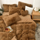 5 PCS Shaggy Duvet Cover Bedding Set - Fluffy Comforter Cover Long Faux Fur Luxury