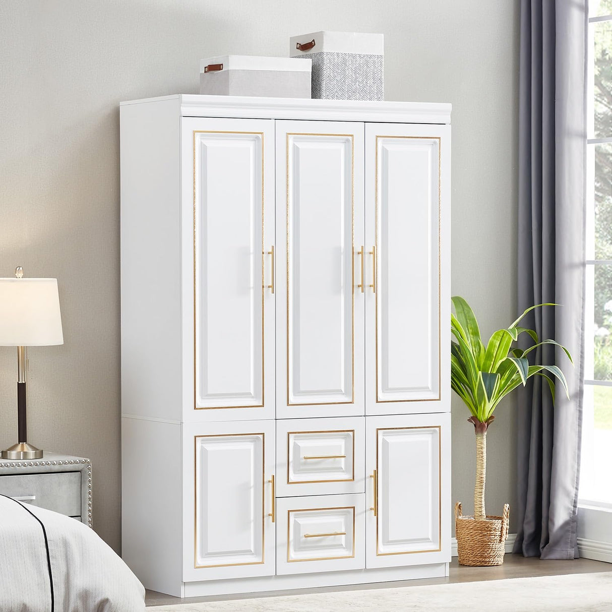 Closet with Doors Armoire Wardrobe Closets Wood Cabinet White Storage Closet