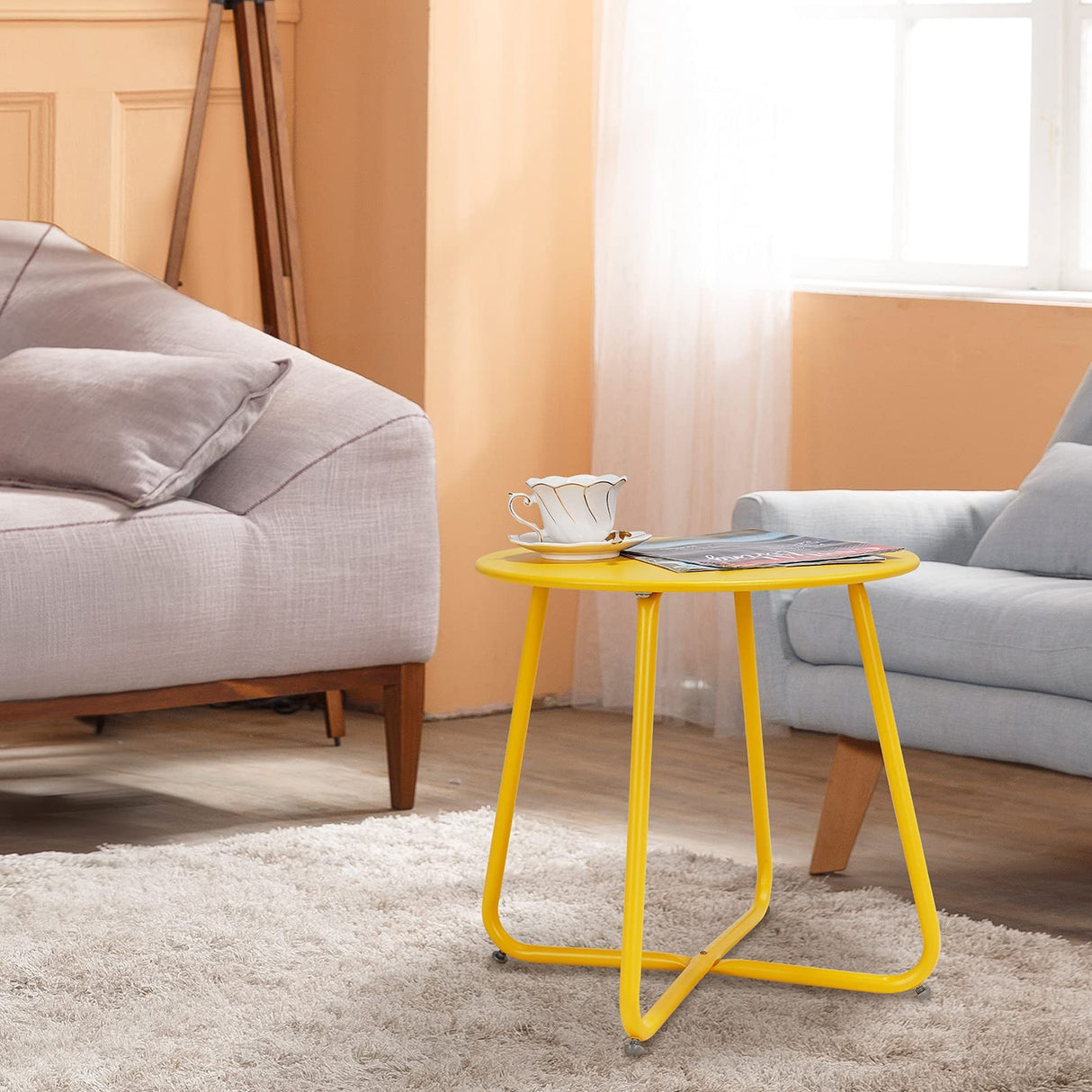 Yellow 18-inch Small Side Table End Table Coffee Table for Living Room Balcony Bedroom