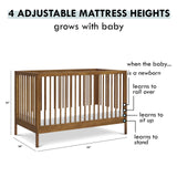 Birdie 3-in-1 Convertible Crib, Walnut, Easy Assemble, Greenguard Gold Certified