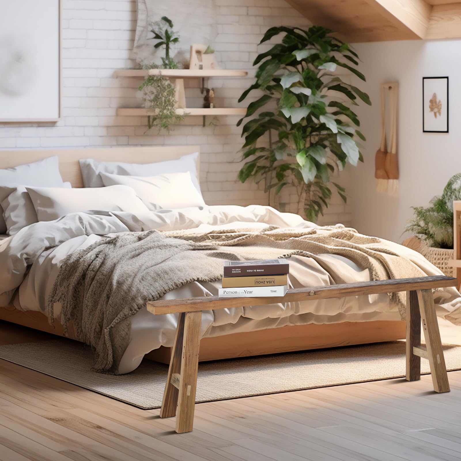 55 Vintage Bench Weathered Natural Wood Bench