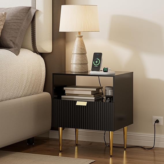 Nightstand with Drawers, Fluted Night Stand, End Table for Living Room