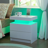 i-aplus Nightstand Set of 2 LED Nightstand with 2 Drawers, Bedside Table