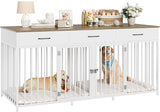 Double Dog Crate Furniture 71" Wide with 3 Drawers - Heavy Duty Wooden Kennel for 2 Large Dogs