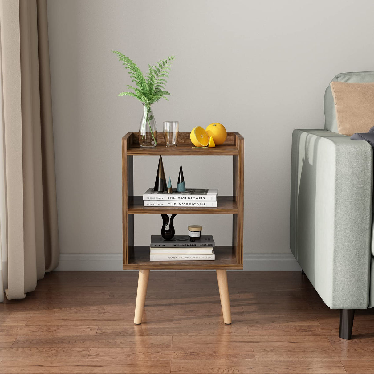 Nightstand, Mid-Century Modern Bedside Tables with Storage Shelf