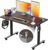 Electric Standing Desk Height Adjustable Computer Desk, 48 Inches Sit Stand Desk Workstations with Hook, Ergonomic Desk for Home Office Stand Up Desk with Wheels (Black)