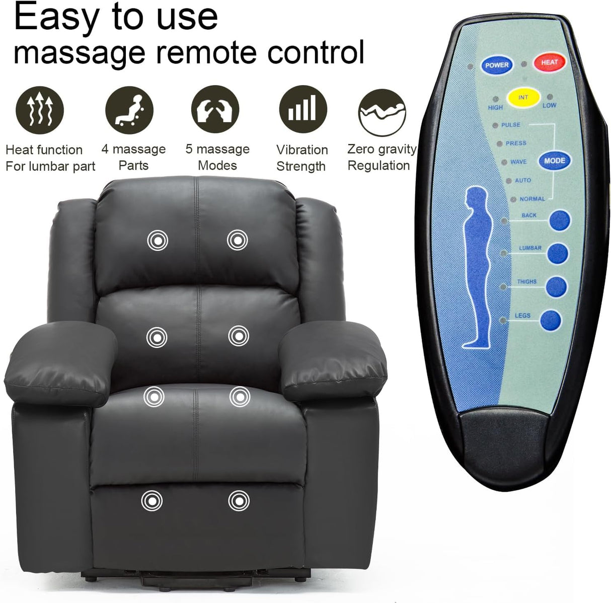 Power Lift Recliner for Elderly, Lift Chair with Heat and Massage，PU Recliner Sofa