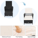 LUARANE Patio Wicker Chaise Lounge, Outdoor Rattan Leisure Recliner, Included Thick Cushion and Removable Lumbar Pillow, 6-Position Adjustable Backrest Suitable for Lawn, Beach, Balcony