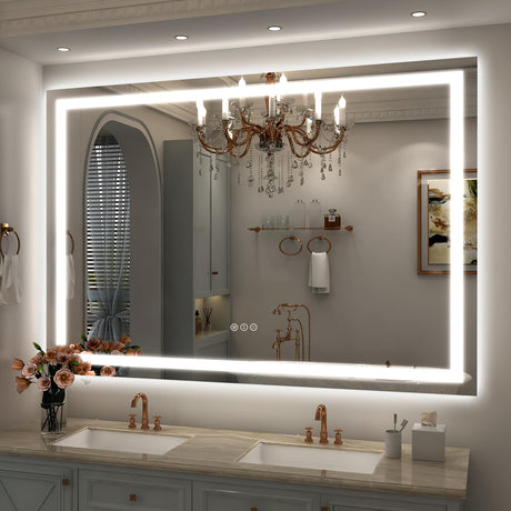 55x40 inch Large LED Mirror for Bathroom, Lighted Vanity Mirror for Wall, Dimmable,