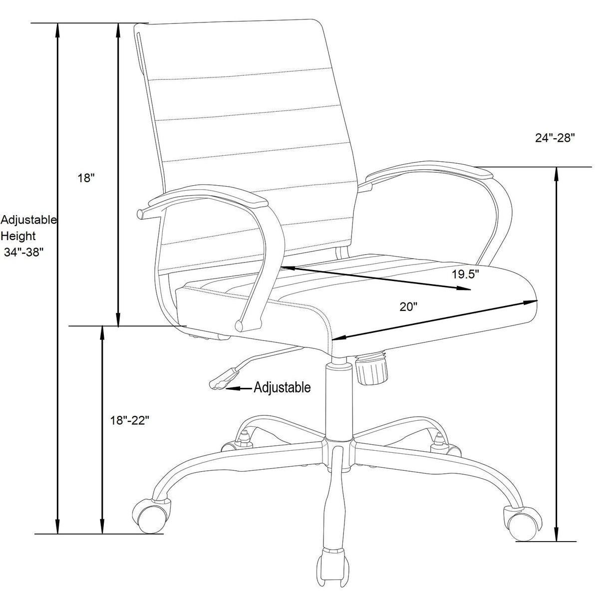Mid-Back Ergonomic Office Chair with Lumbar Support - Black Leather Gold Frame