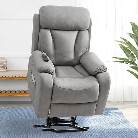 Small Power Lift Recliner for Elderly, Lift Chair Recliners, Electric Recliner Chairs for Seniors, Remote Control, Adjustable, Side Pocket (Brown Grey)