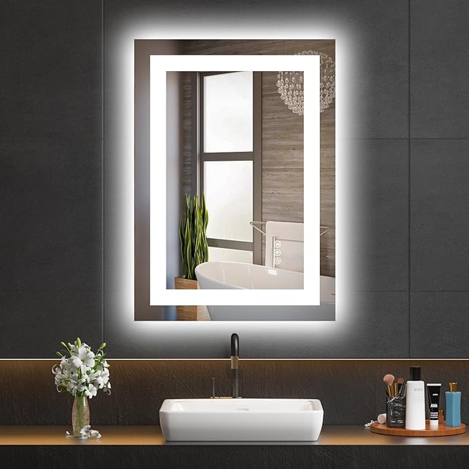 LED Bathroom Mirror with Lights 24"x 32" Wall Vanity LED Mirror Stepless Dimmable