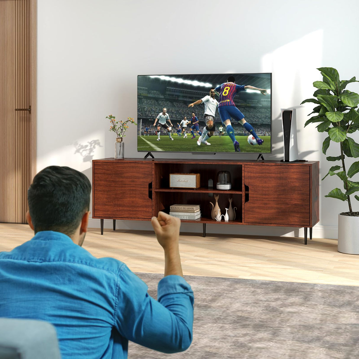 TV-Stand for Living Room - Mid Century Modern TV Stand with 3AC Outlets