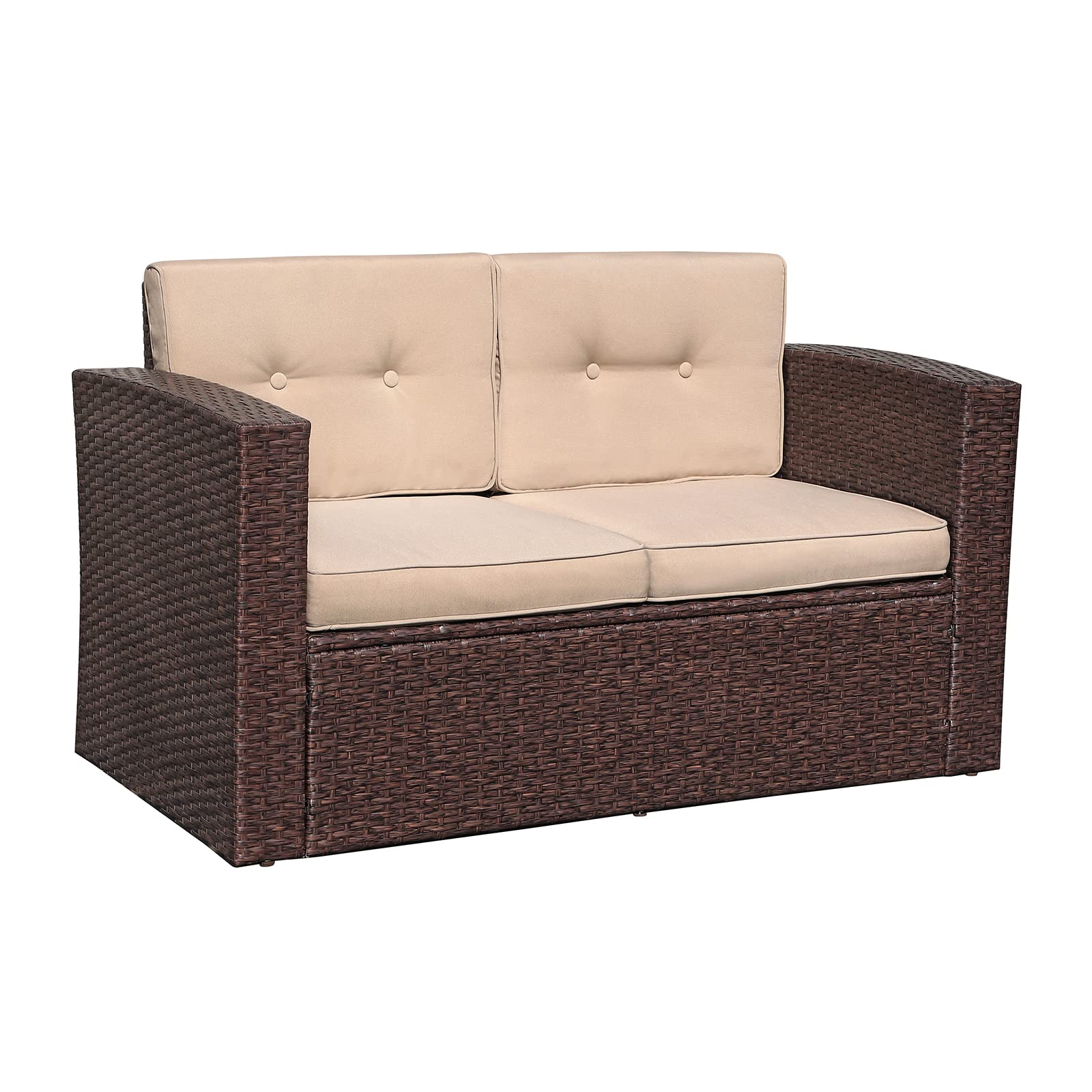 Outdoor Wicker Loveseat Patio Furniture, Rattan Corner Sofa Chair with Beige Cushions