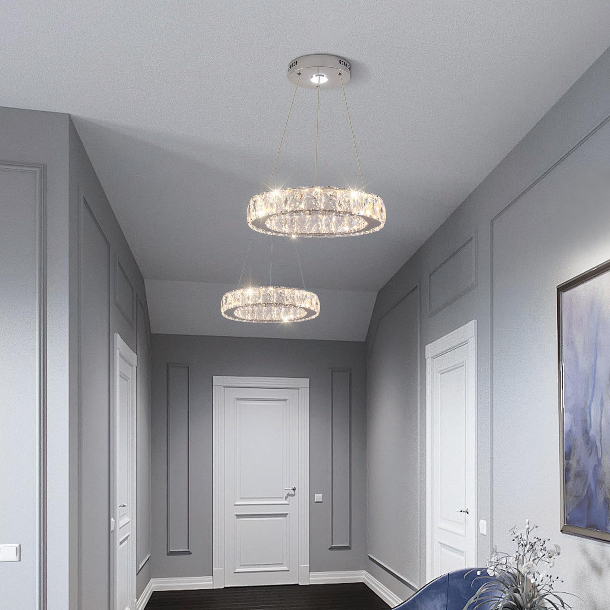 Small Crystal Chandeliers, Mini LED Chandelier with Dimmable and 3 Light Options,