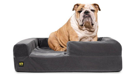 Tough Rip-Stop 3.5 Bolster Orthopedic Dog Bed (Size M, Two-Tone Gray Velvet)