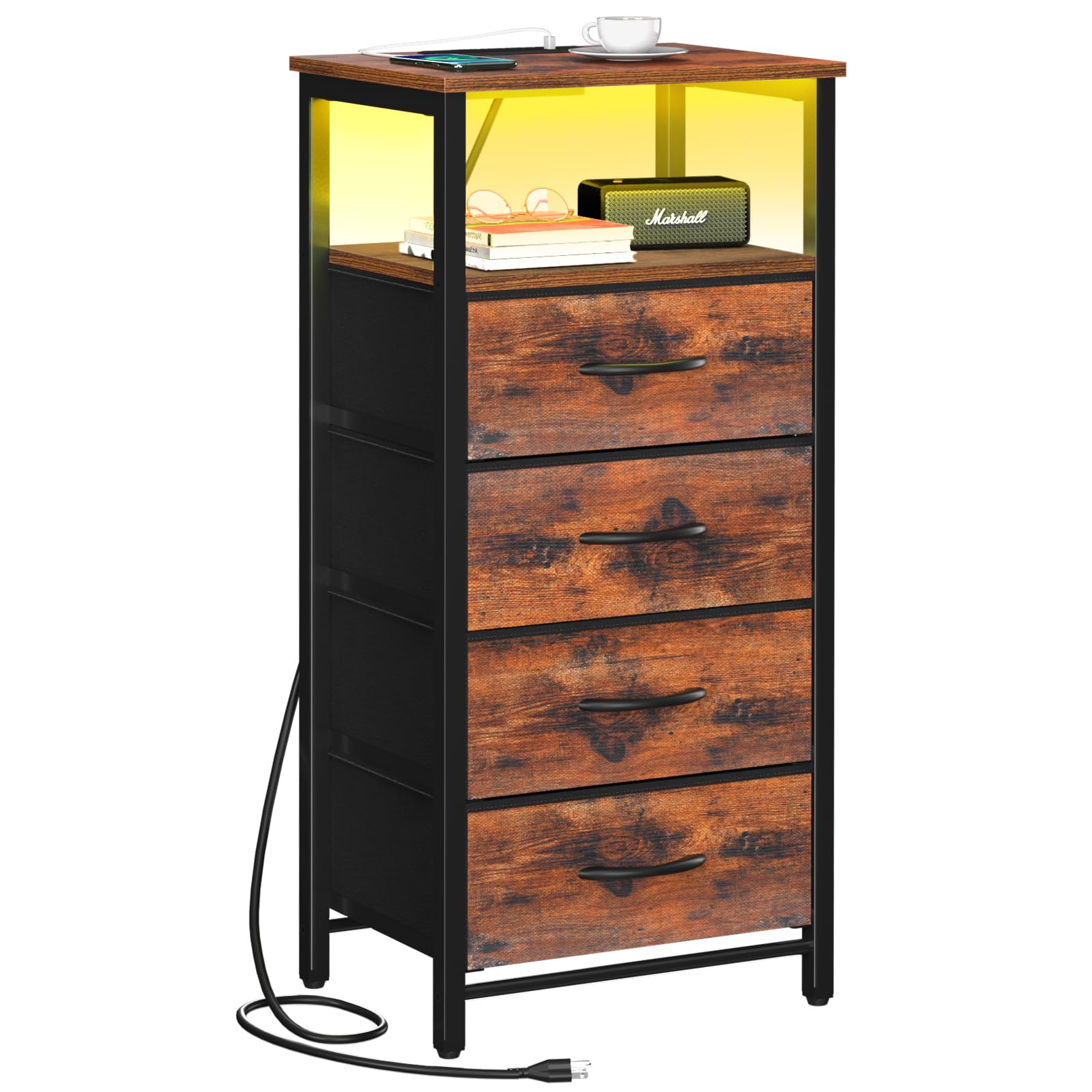Night Stand - LED Nightstand with Charging Station