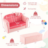 Pink Toddler Couch, Comfy Kids Chair w/Ottoman, Cute Bow, Lightweight Kids Playroom Furniture w/Velvet Cover & Wooden Frame, Princess Style Loveseat for Bedroom, Kids Sofa for Girls Boys