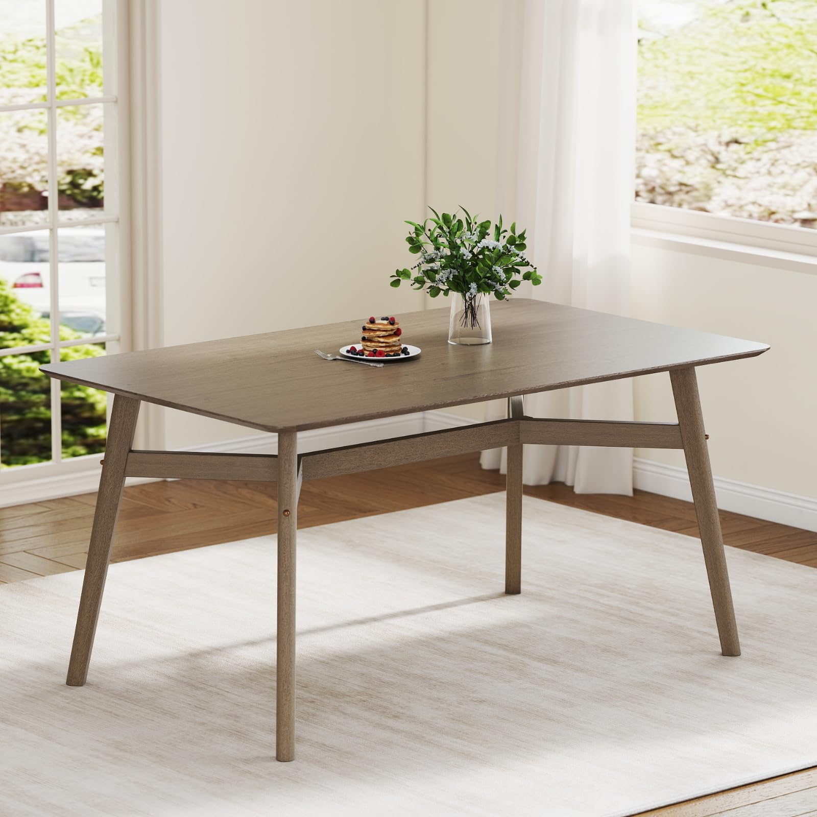 Modern Wooden Dining Table for 4-6 People - 59" Grey Rectangular