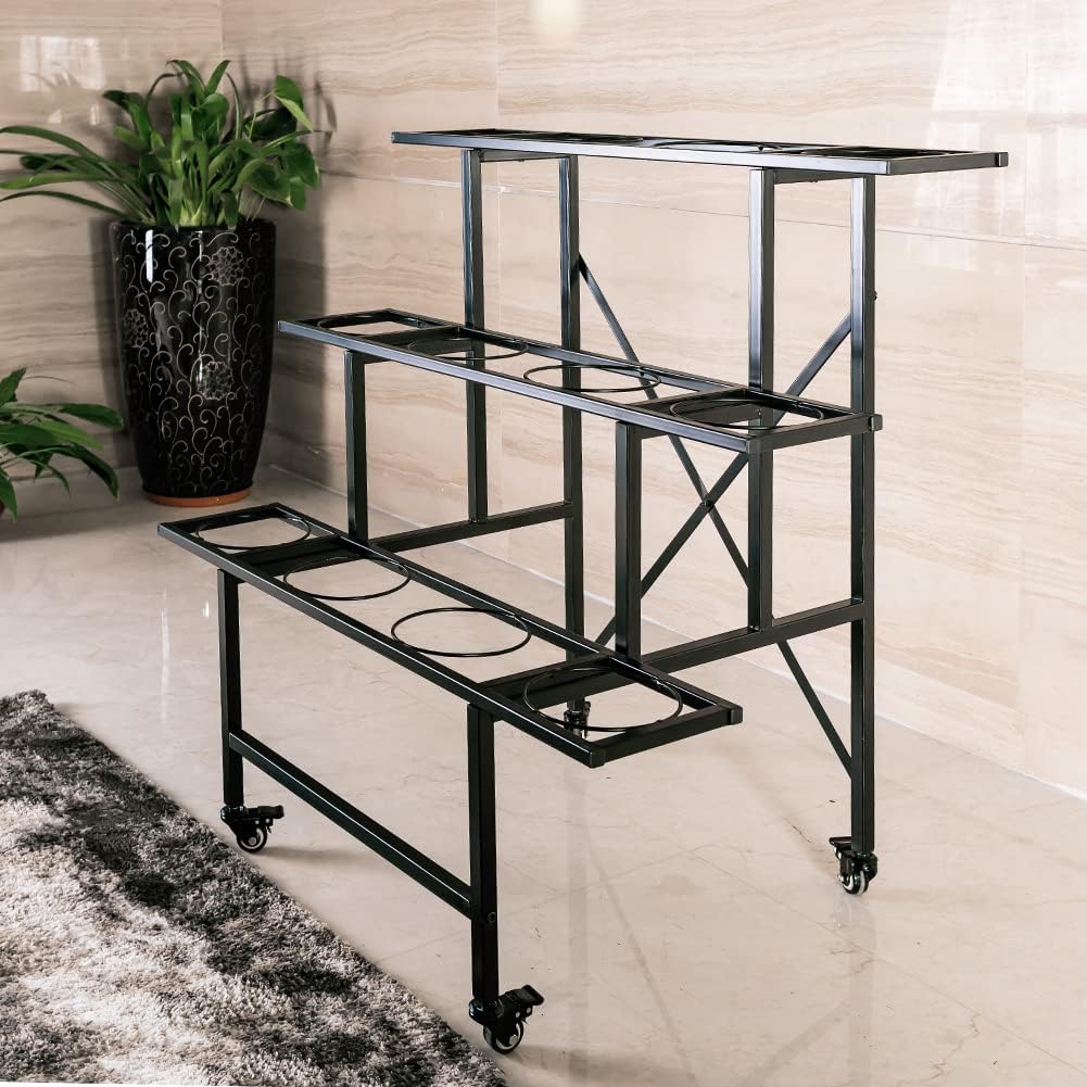 Moving Plant Stand with Wheels Heavy Duty Garden Cart Display Flower Shelf